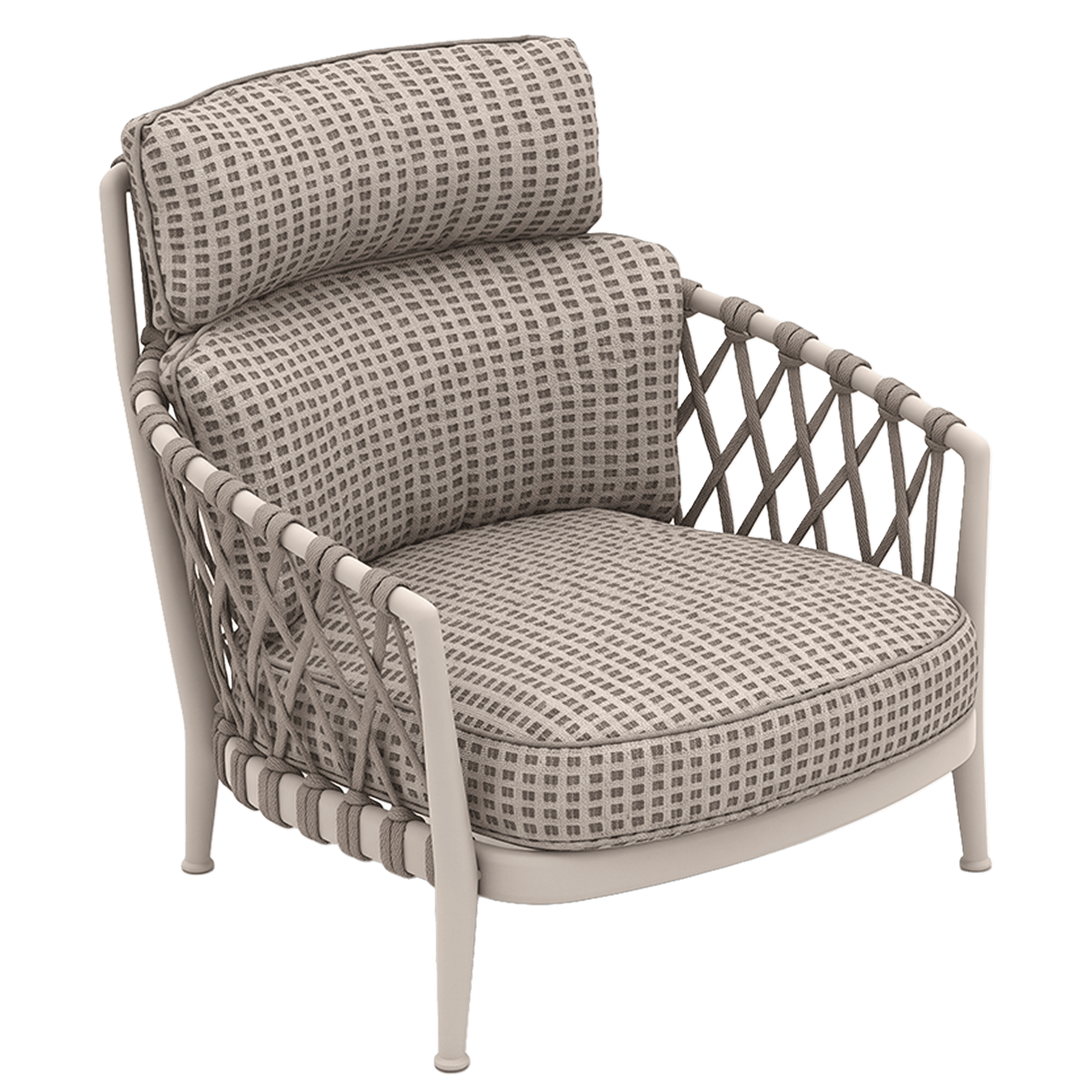 Bộ Ghế Erica Armchair High Back, hiệu B&B ITALIA, model ER90PAN, 90x90x85 cm, khung Beige Interlacing-Cream White, đệm bọc vải Lamone White Green 425, Profile Cream White