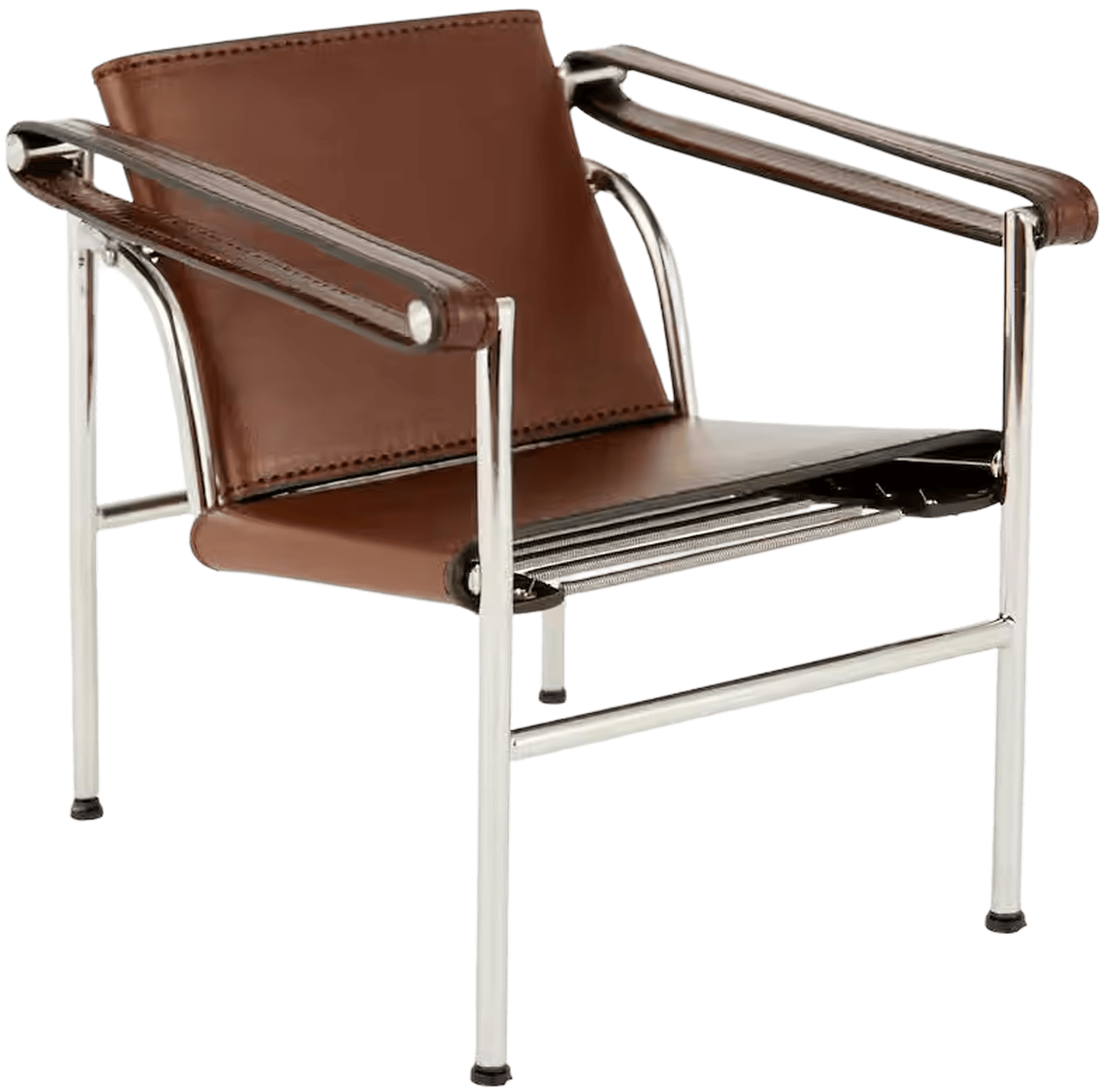 Ghế bành FAUTEUIL DOSSIER BASCULANT, W650 x D660 x H650 (SH400) mm, khung mạ chrome, bọc da yên ngựa màu nâu (Briar)