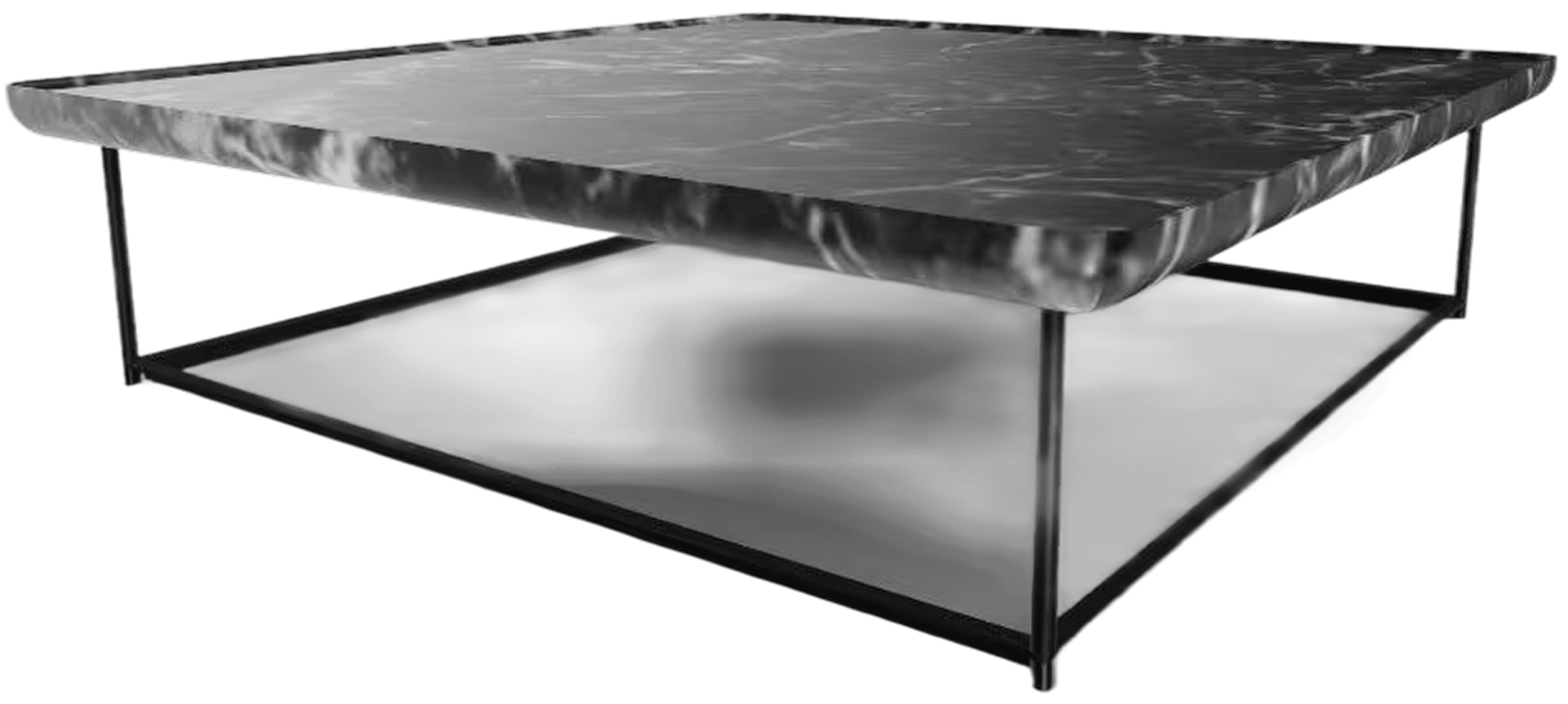 TOREI Sofa Table, 880x880x230 mm, Grigio Carnico Stone Top, Matte Black Legs