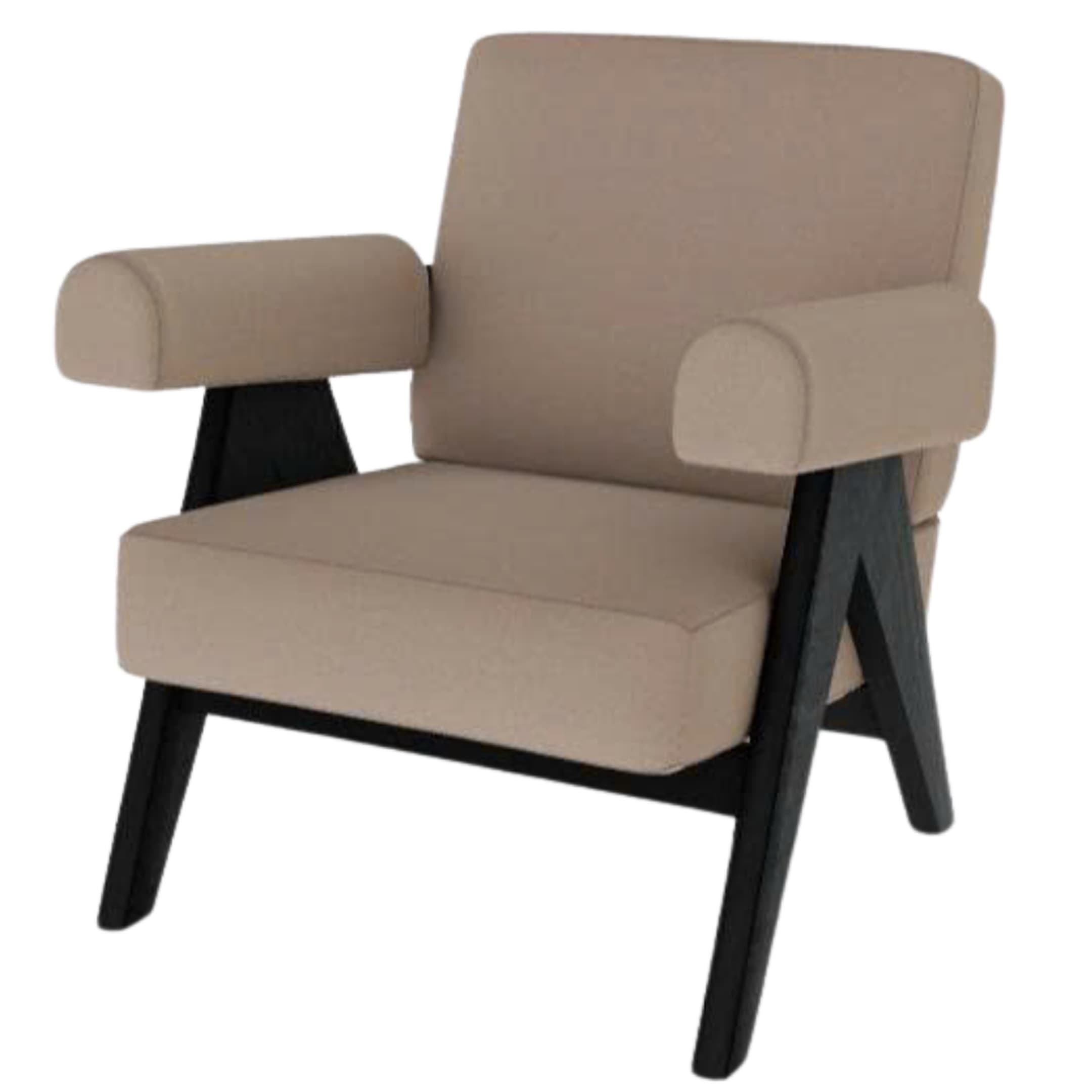 Ghế Capitol Complex Armchair, hiệu Cassina, model 053 21, kích thước 69x61x74 cm,, khung bằng Oak stained black, bọc vải Roccia - Ortigia 13L650
