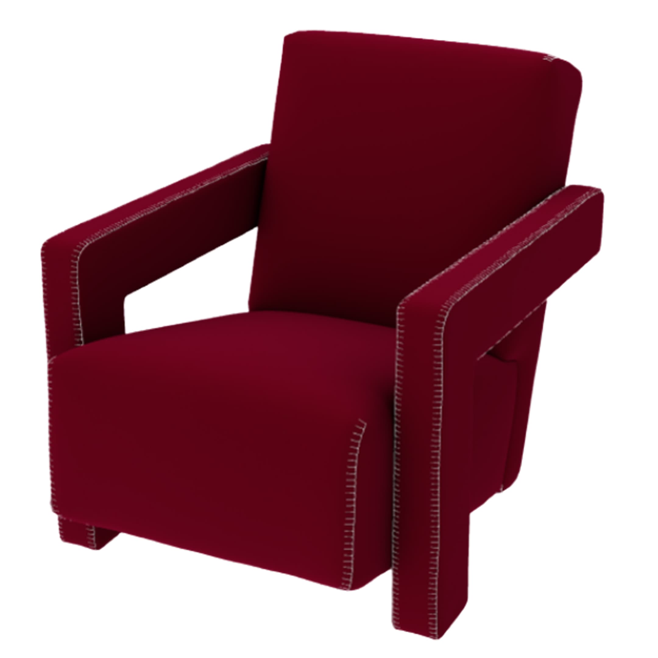 UTRECHT Armchair, W640 x D850 x H700 mm, Ortigia Wine Red Fabric, Natural Stitching