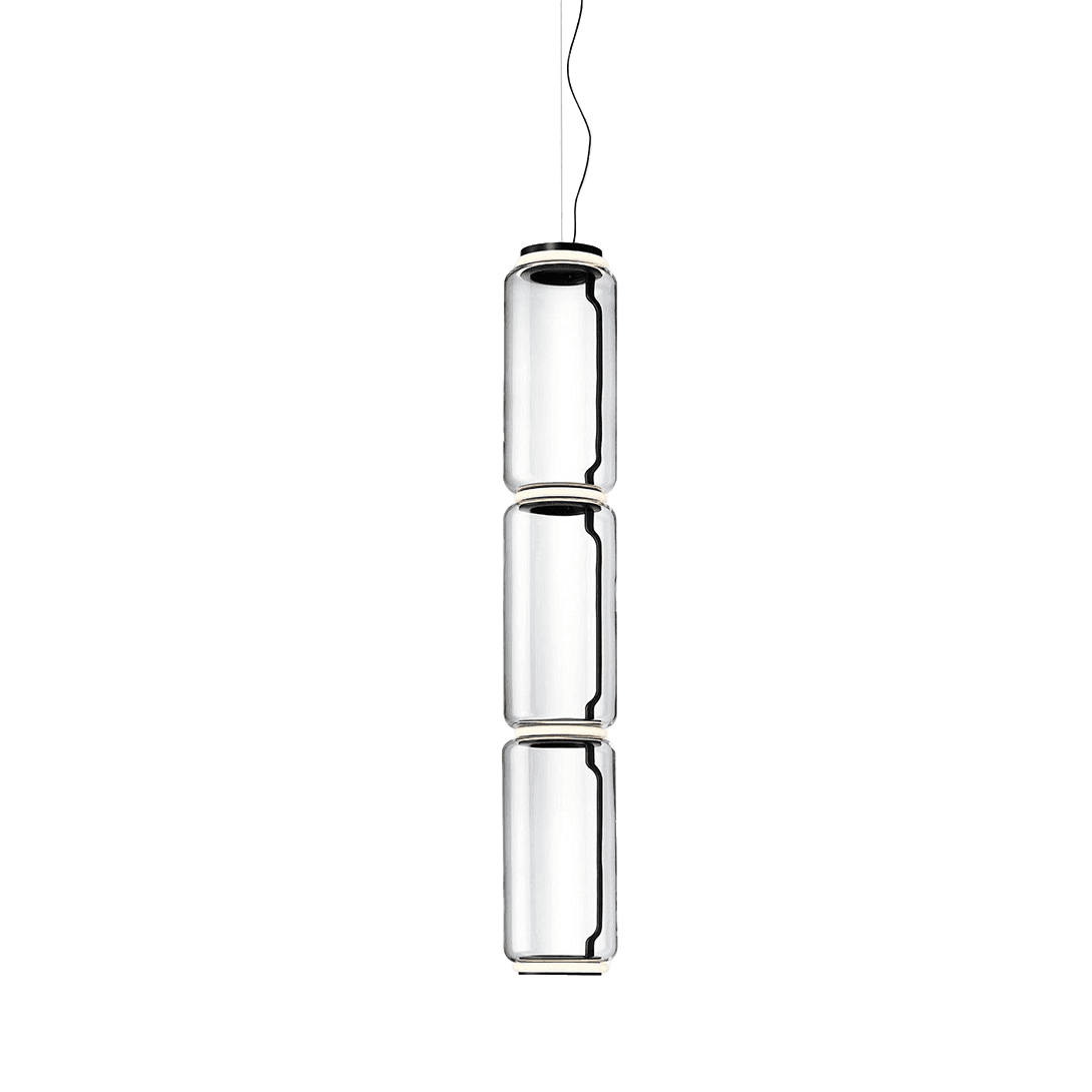 Đèn treo Noctambule 3 High Cylinder, 250 x 250 x 1630 mm, Trong suốt, Đen