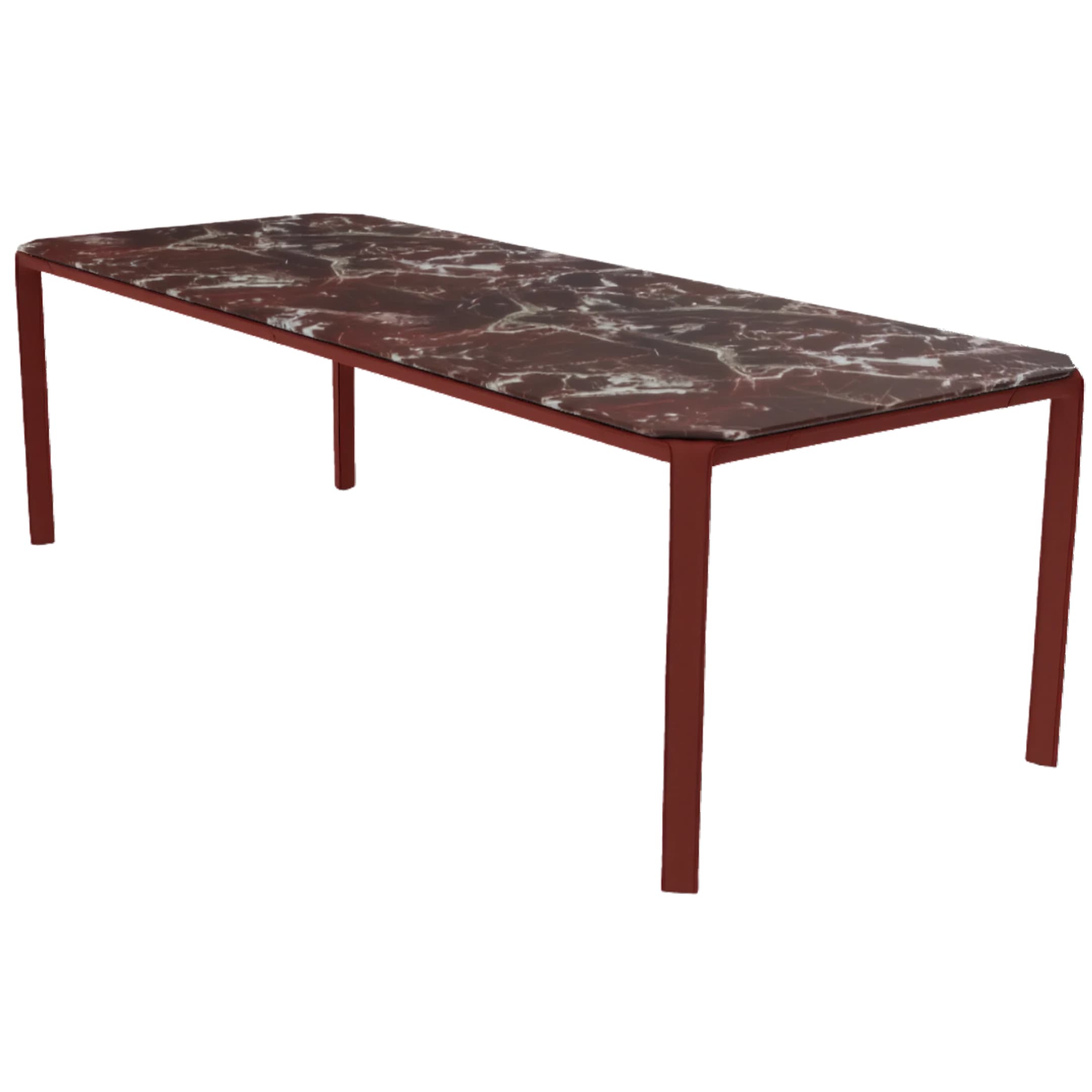 Bàn CAB TAB, W2400 x D950 x H740 mm, chân da yên ngựa Plus đỏ Bordeaux, mặt đá Rosso Levanto đánh bóng.